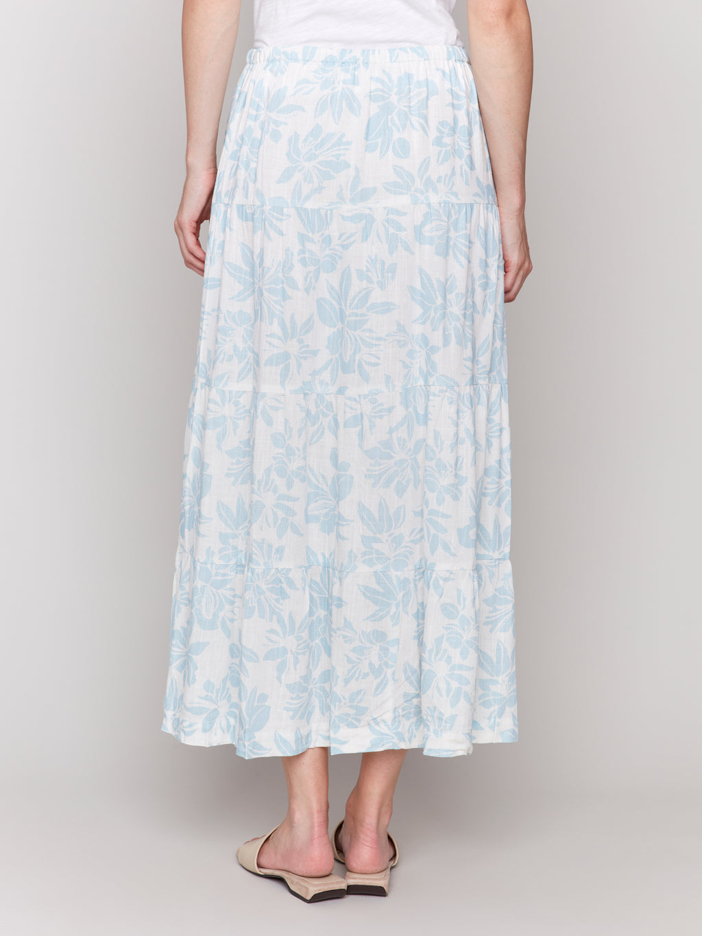 Linen Blend Printed Tiered Skirt