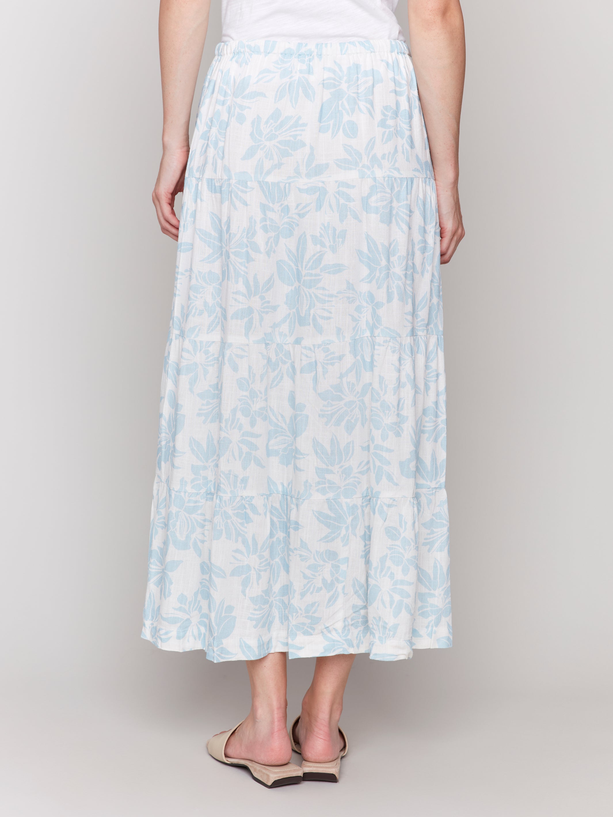Linen Blend Printed Tiered Skirt