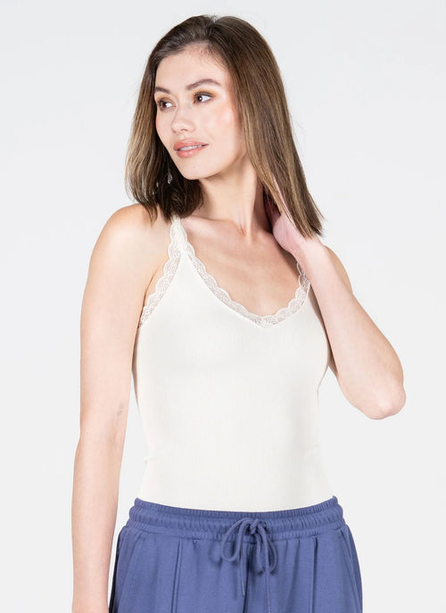 Bamboo Tank with Lace Trim