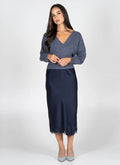 Satin Lace Trim Midi Skirt