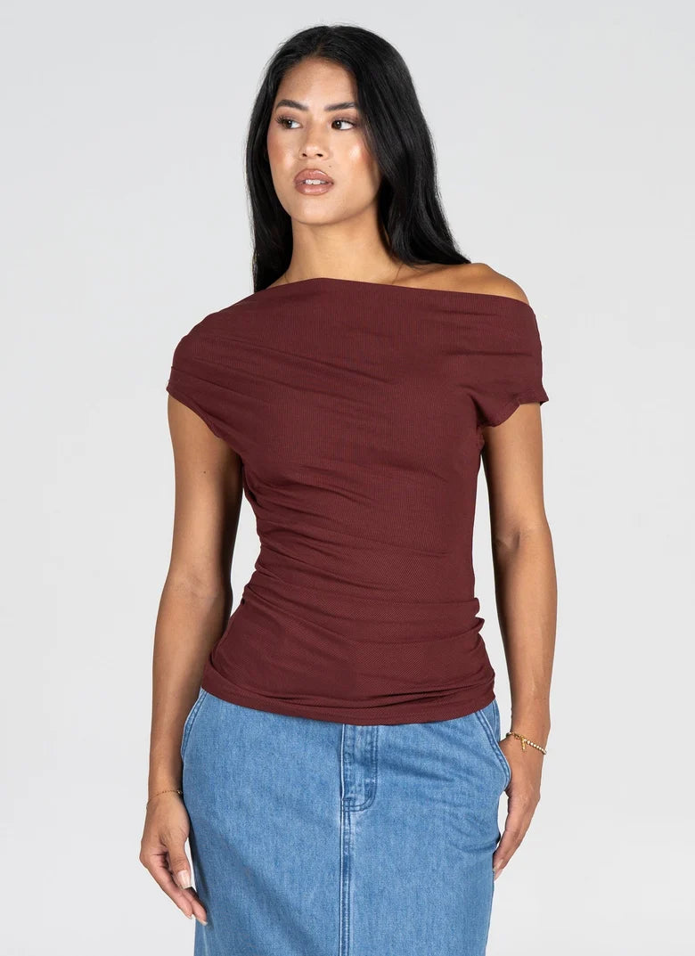 Gathered Front Boat Neck Top
