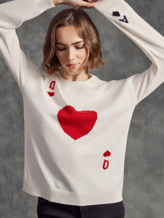 Jacquard Plush Knit Crew Neck Sweater