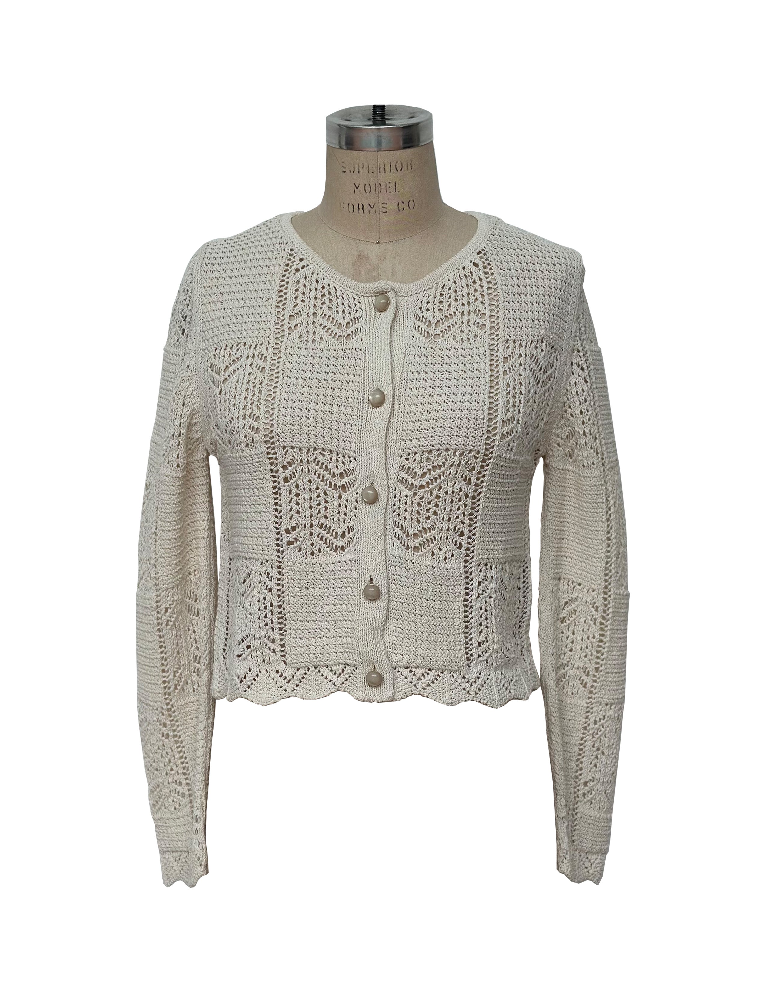 Crochet Pearl Button Knit Cardigan