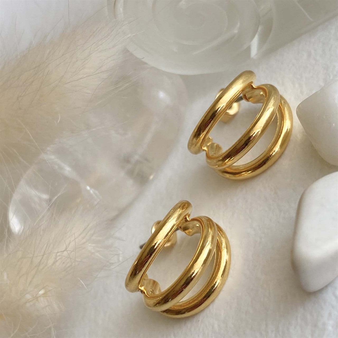 Takon Triple Ring Stud Hoop Earrings