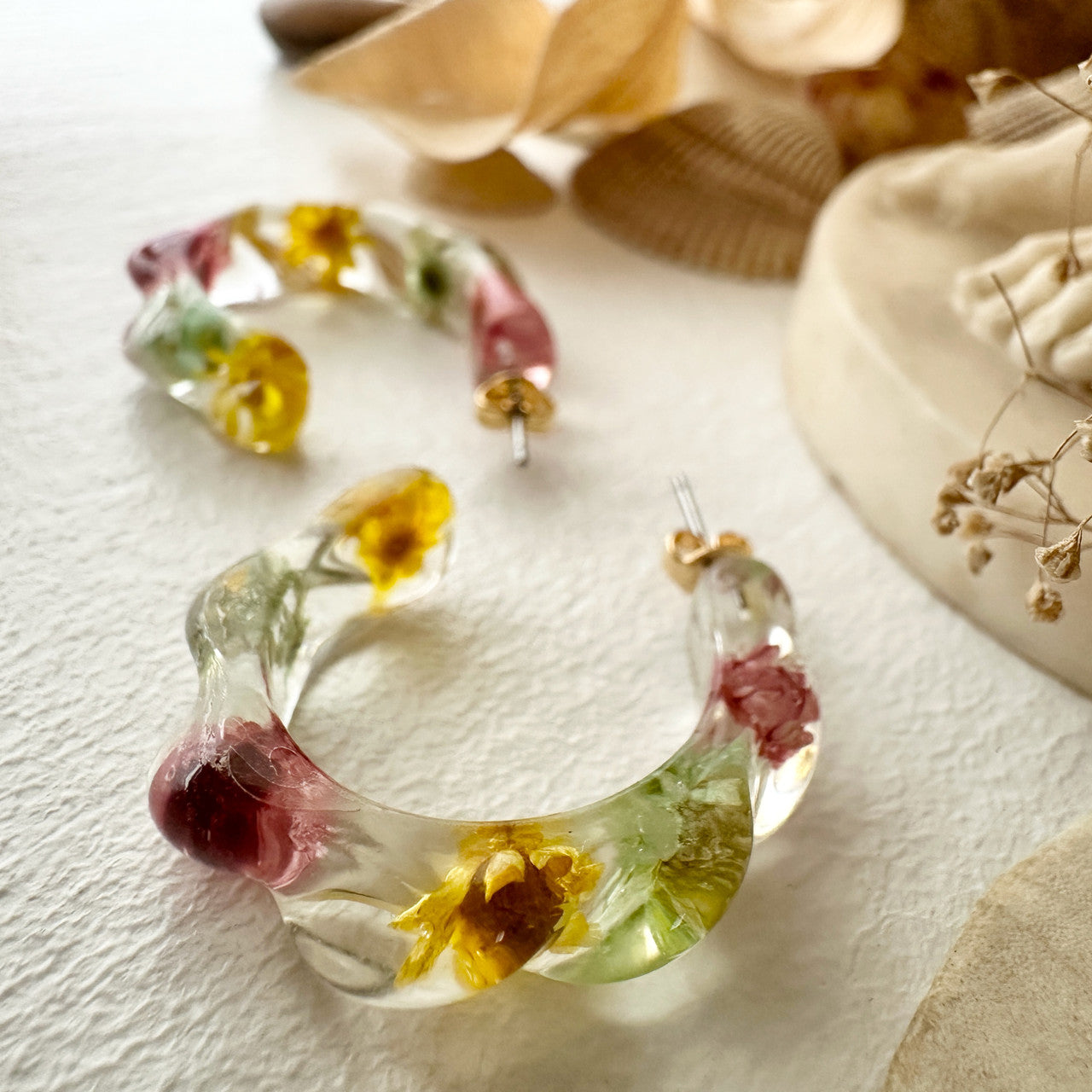 Maypole Dried Flower Hoop Earrings