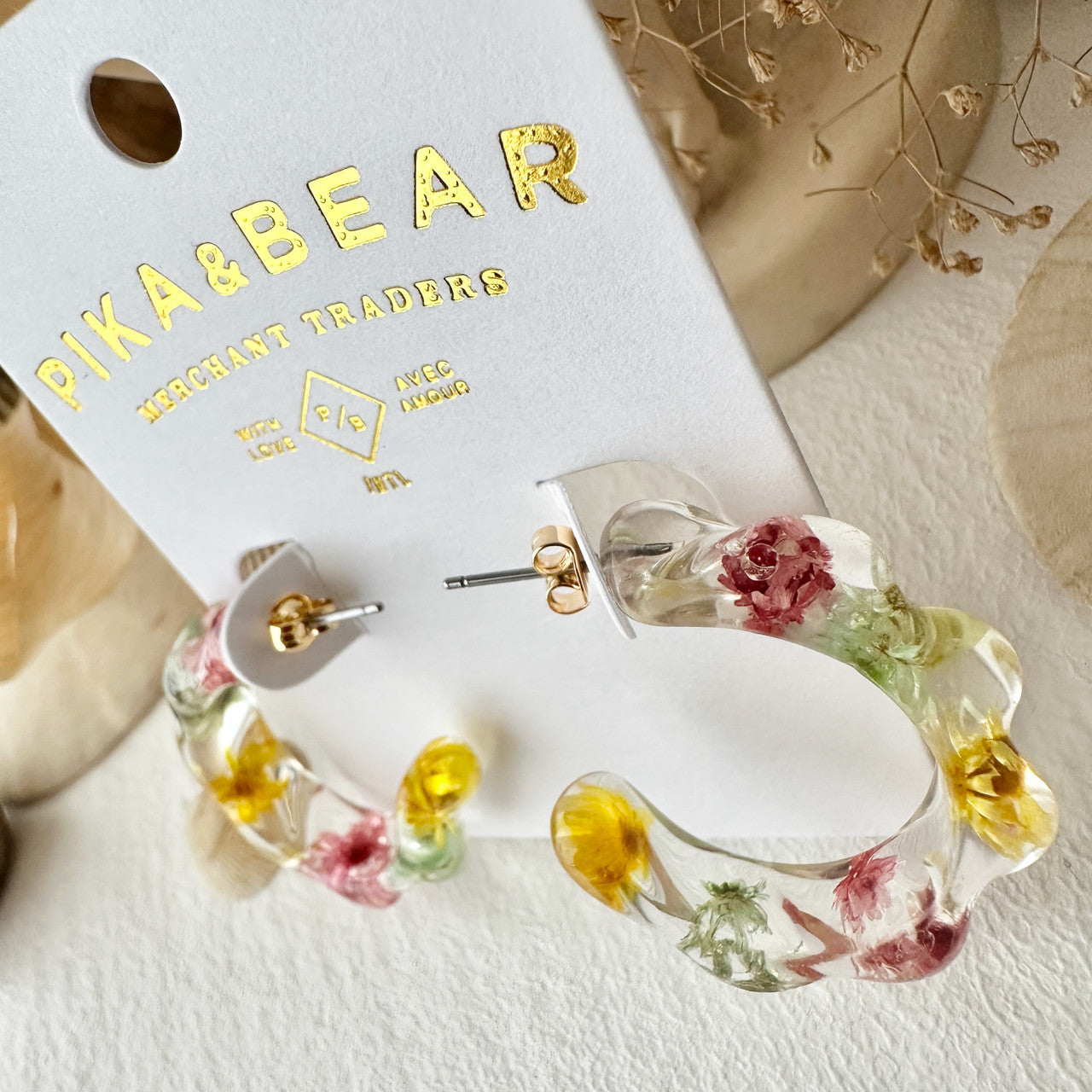 Maypole Dried Flower Hoop Earrings