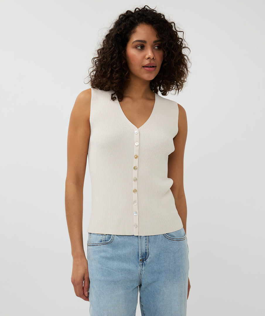 V-Neck Button Detail Top