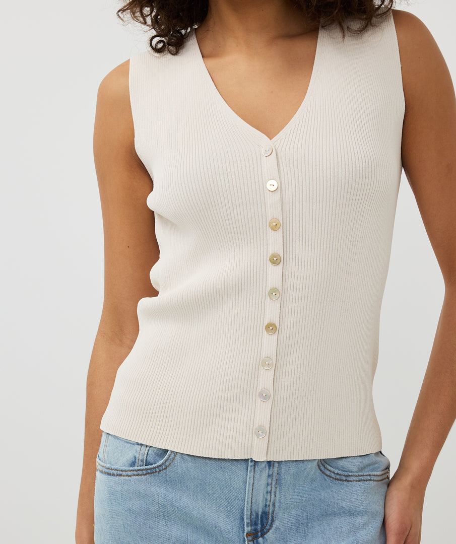 V-Neck Button Detail Top