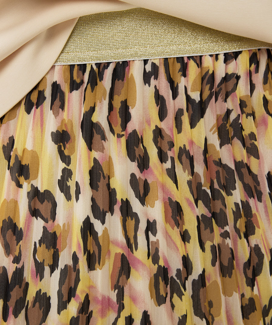 Pleated Leopard Midi Skirt