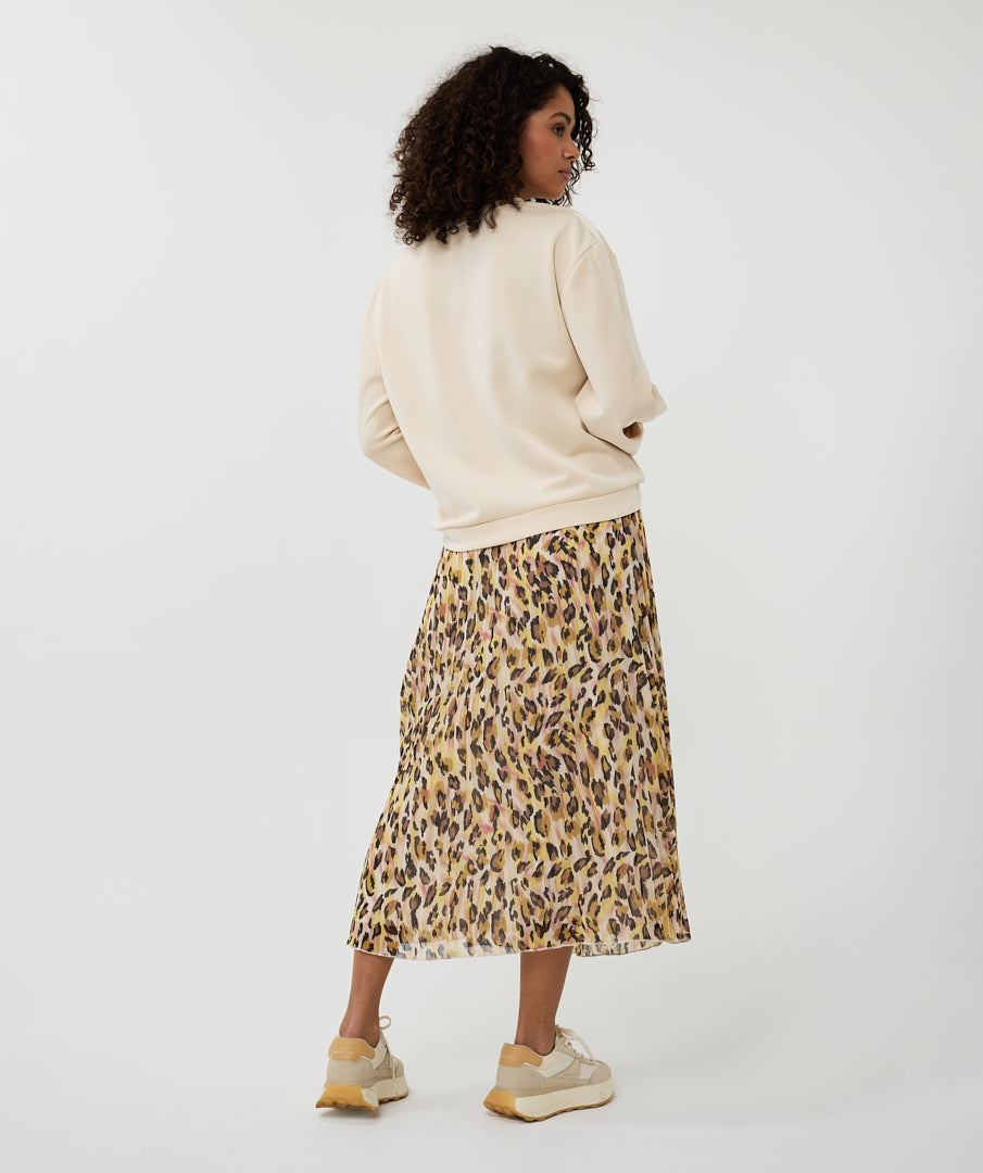 Pleated Leopard Midi Skirt