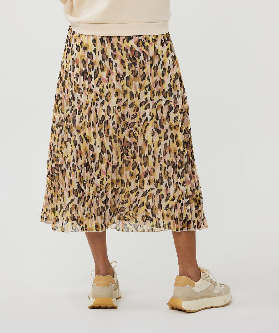 Pleated Leopard Midi Skirt