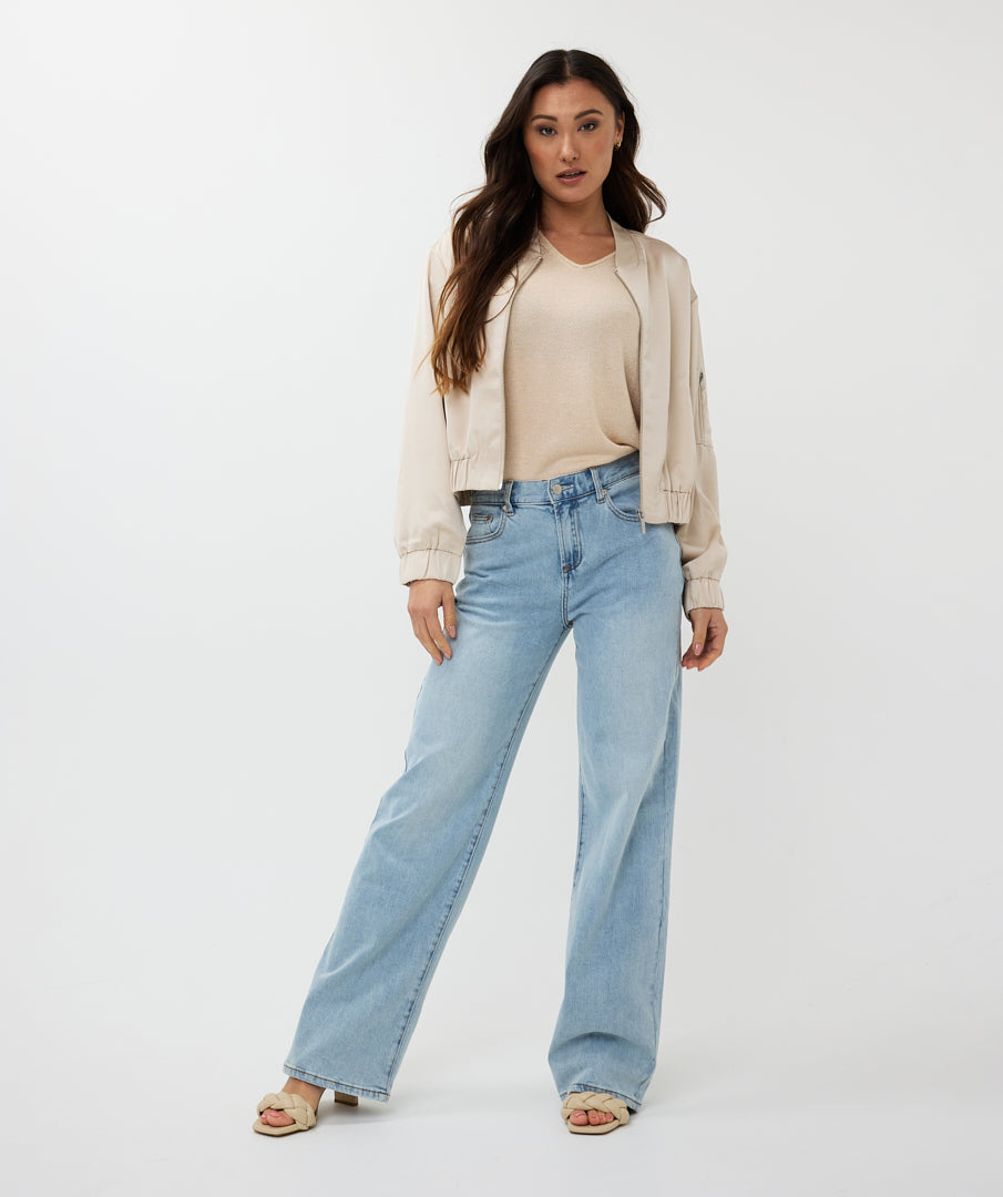 Cropped Satin Bomber Jacket