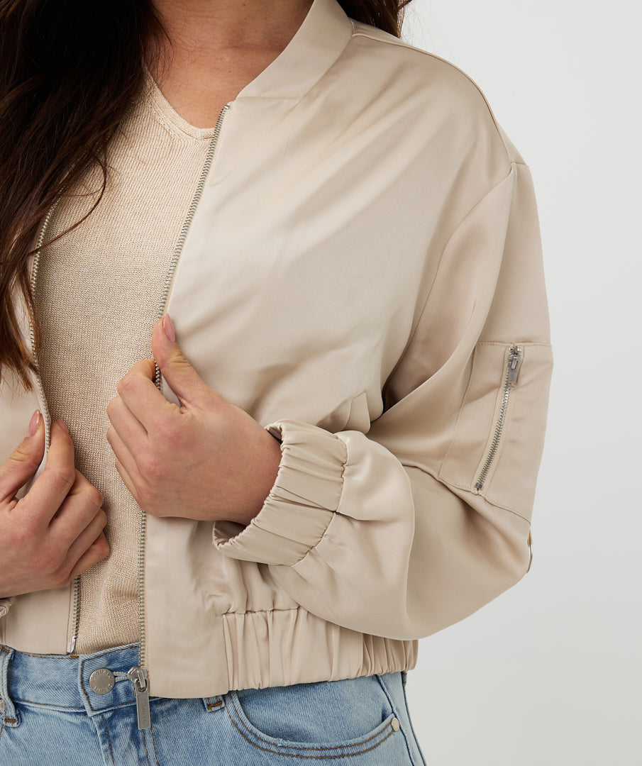 Cropped Satin Bomber Jacket