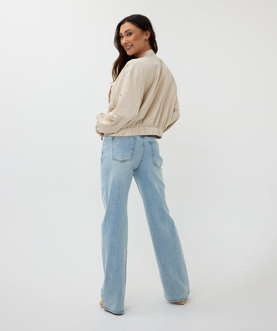 Cropped Satin Bomber Jacket