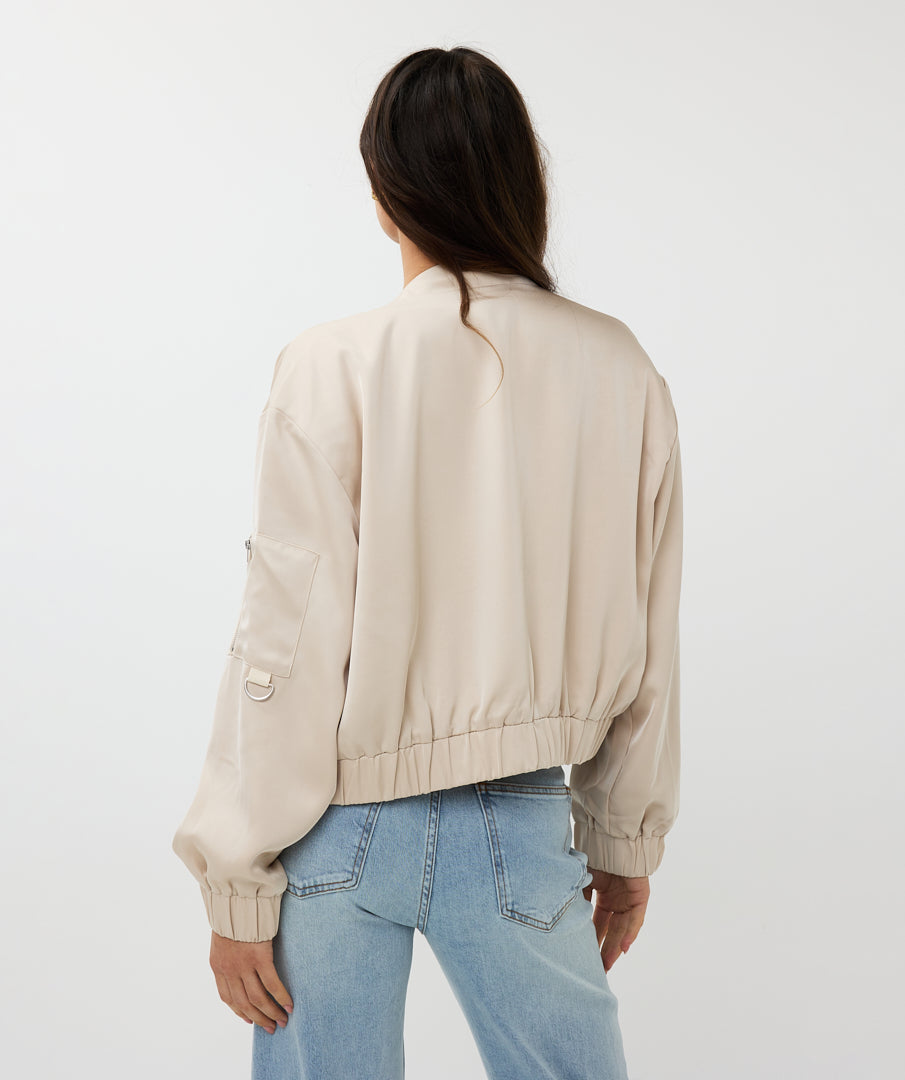 Cropped Satin Bomber Jacket