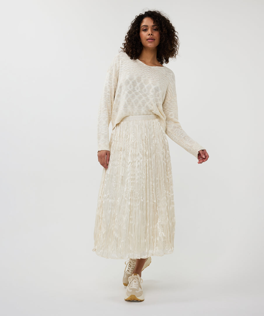 Pleated Flowy Satin Midi Skirt