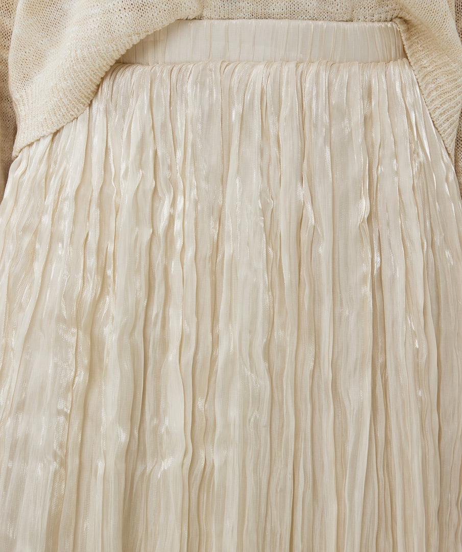 Pleated Flowy Satin Midi Skirt