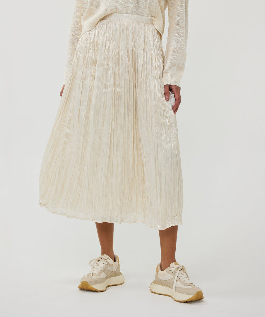 Pleated Flowy Satin Midi Skirt