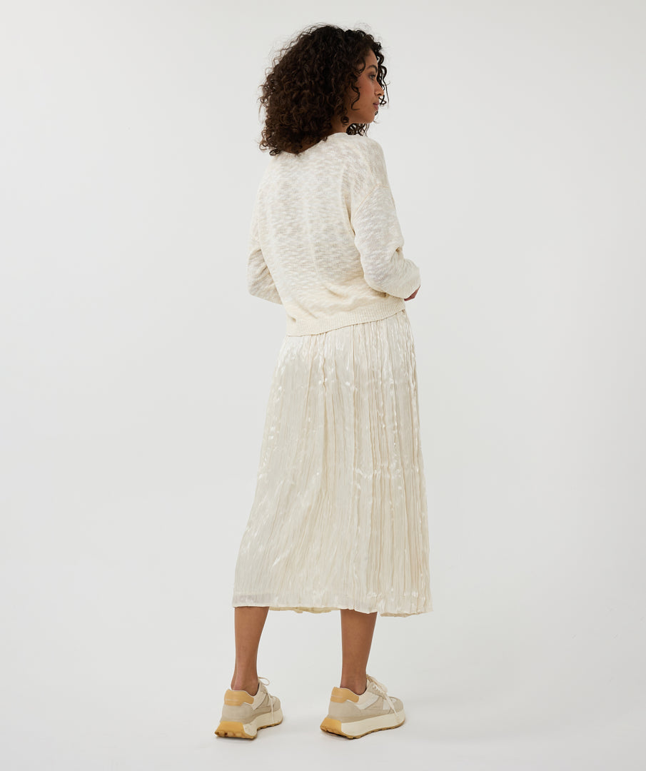 Pleated Flowy Satin Midi Skirt