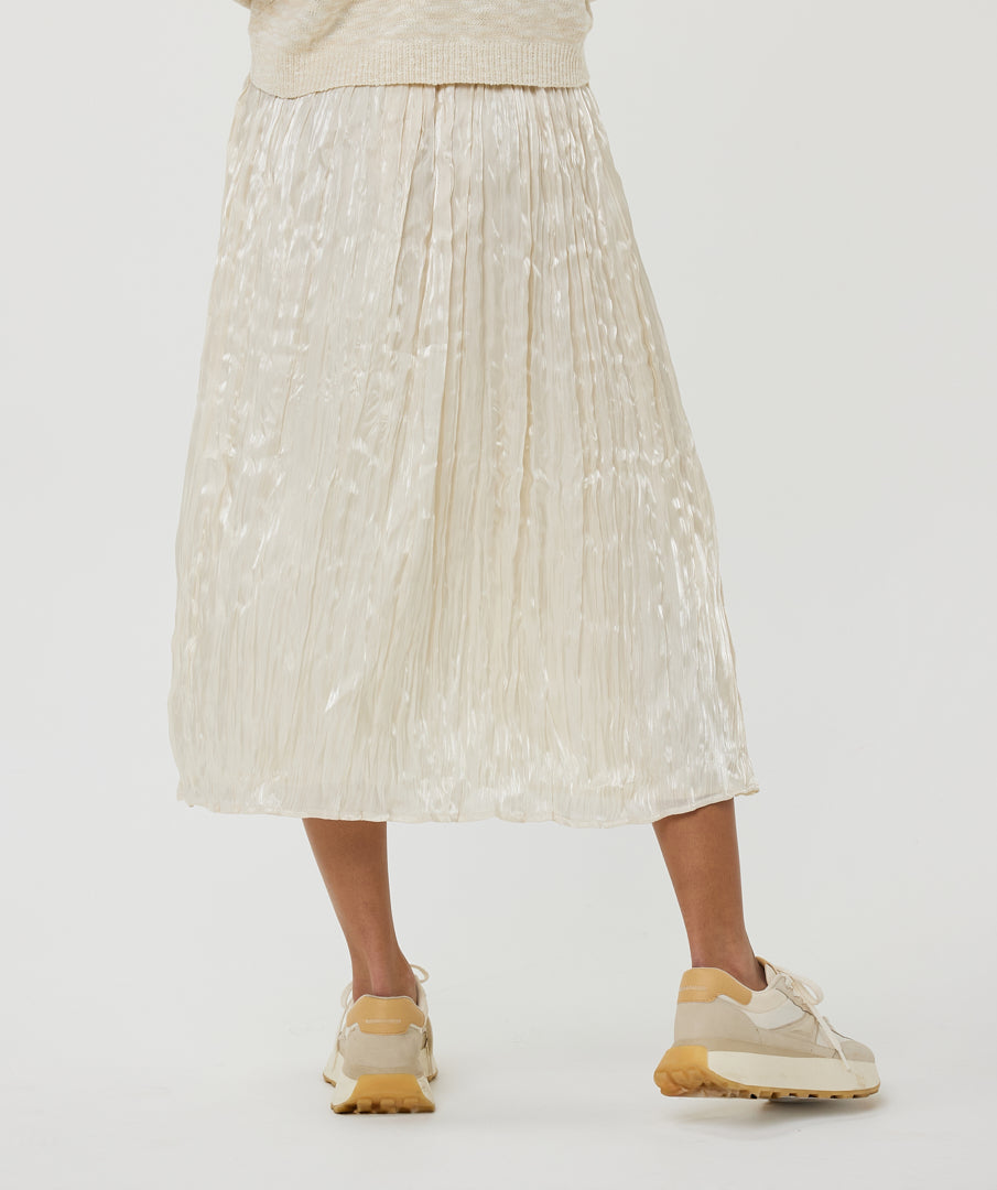 Pleated Flowy Satin Midi Skirt