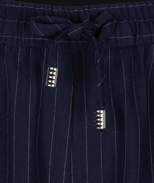 Drawstring Elastic Waist Pinstripe Trousers