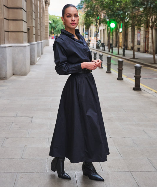 Poplin Belted Pocket Maxi Skirt