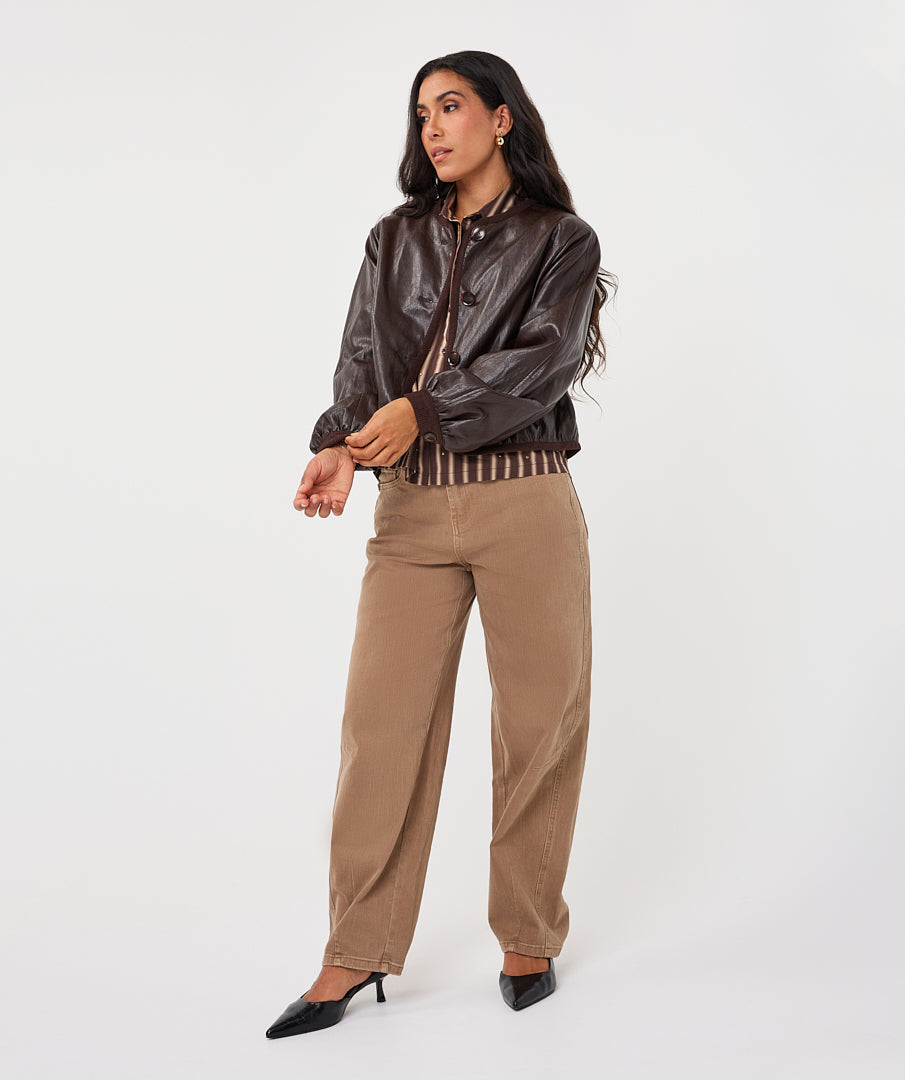 Faux Leather Button Up Cropped Jacket