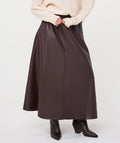 Faux Leather Elastic Waist A-Line Midi Skirt