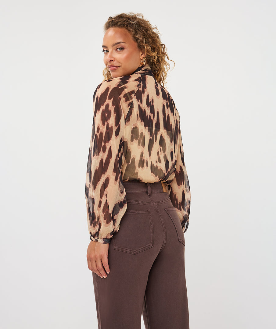 Flowy Tie-Neck Printed Blouse