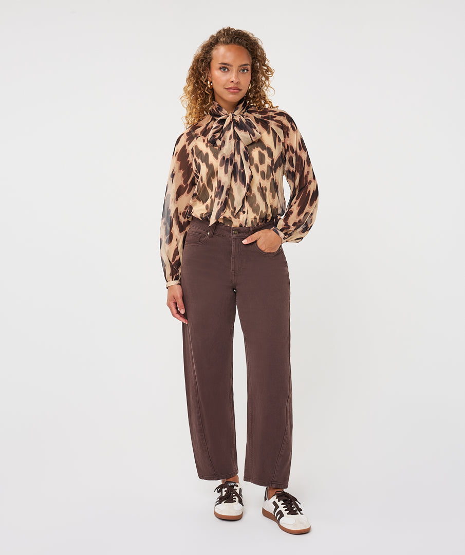 Flowy Tie-Neck Printed Blouse