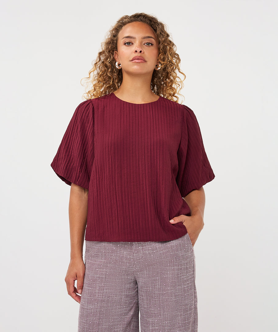 Balloon Sleeve Crinkle Texture Blouse