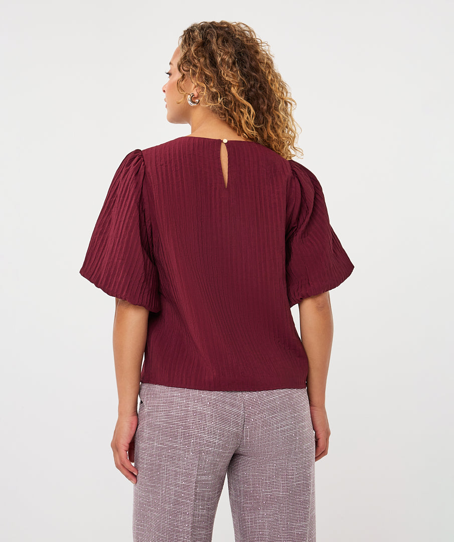 Balloon Sleeve Crinkle Texture Blouse