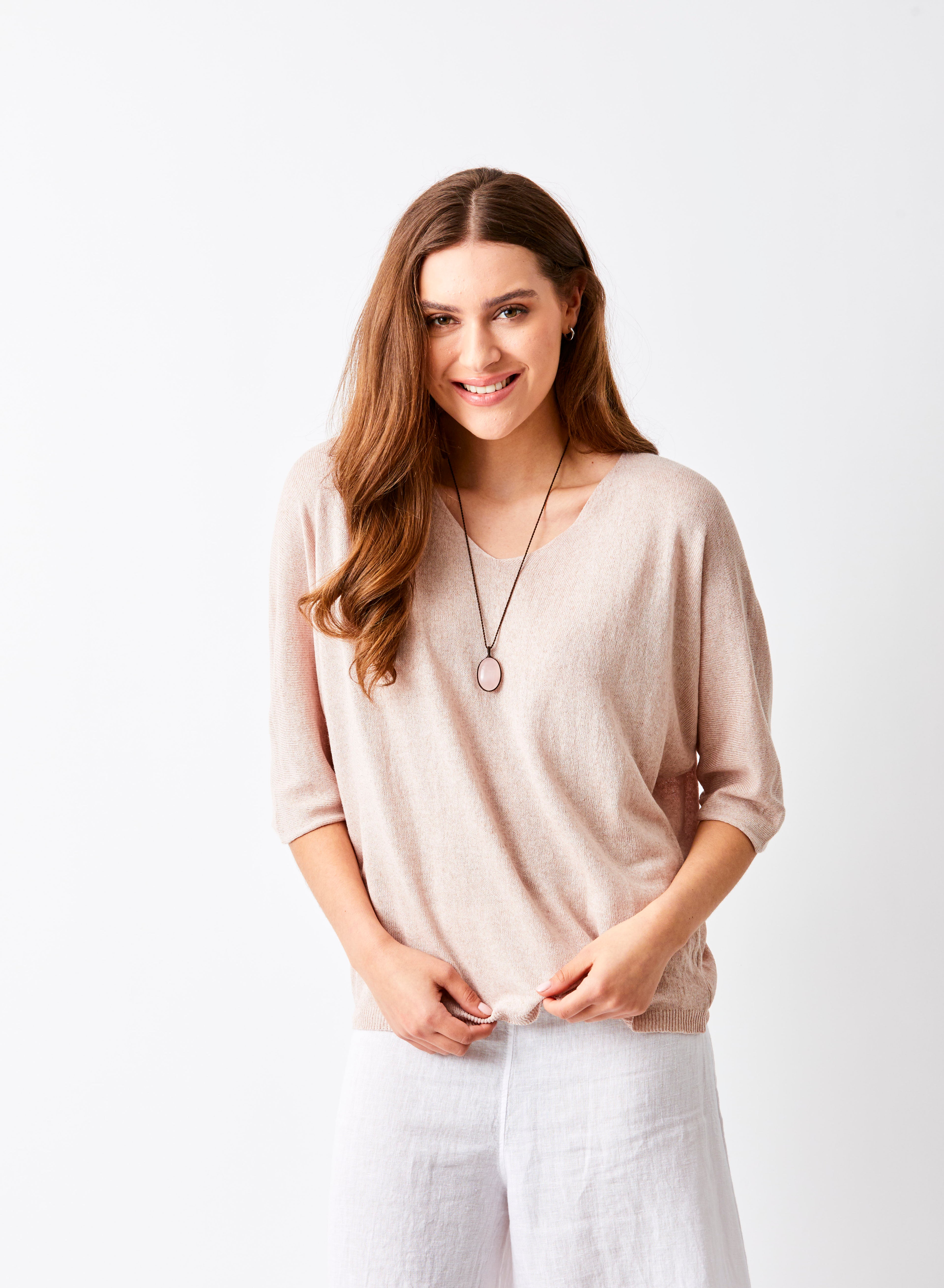 FERONIA LINEN MIX V-NECK SWEATER