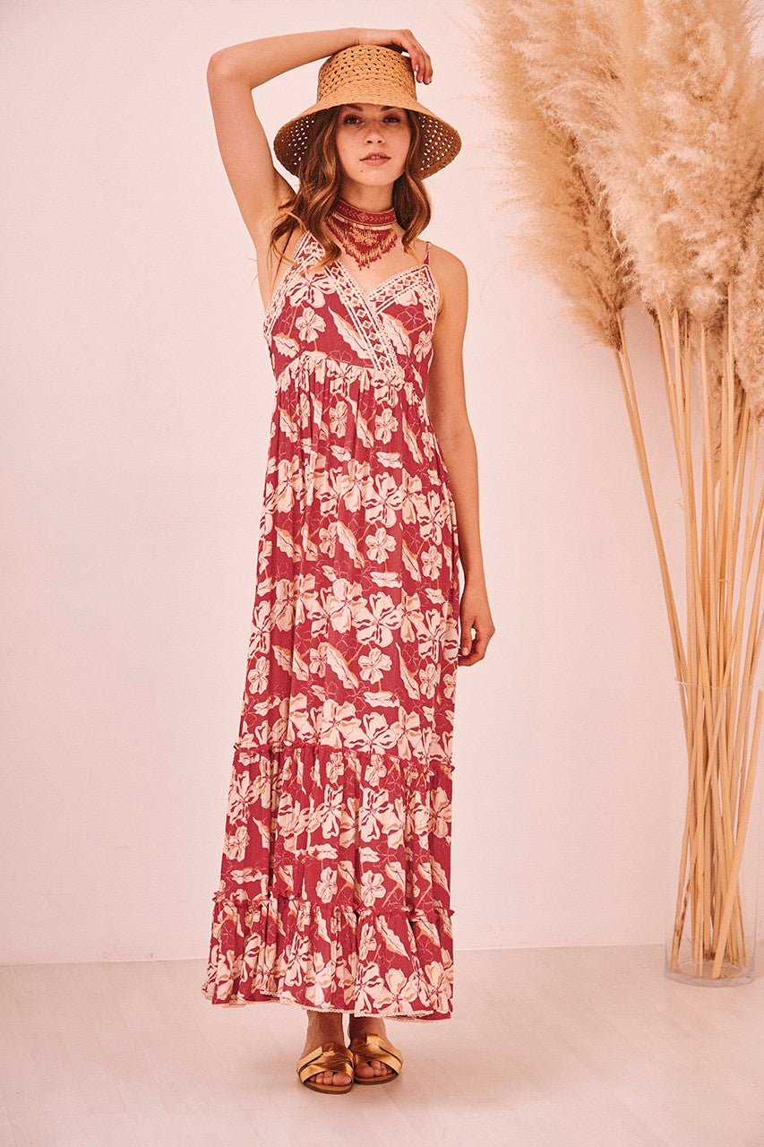 Floral Print V-Neck Maxi Dress