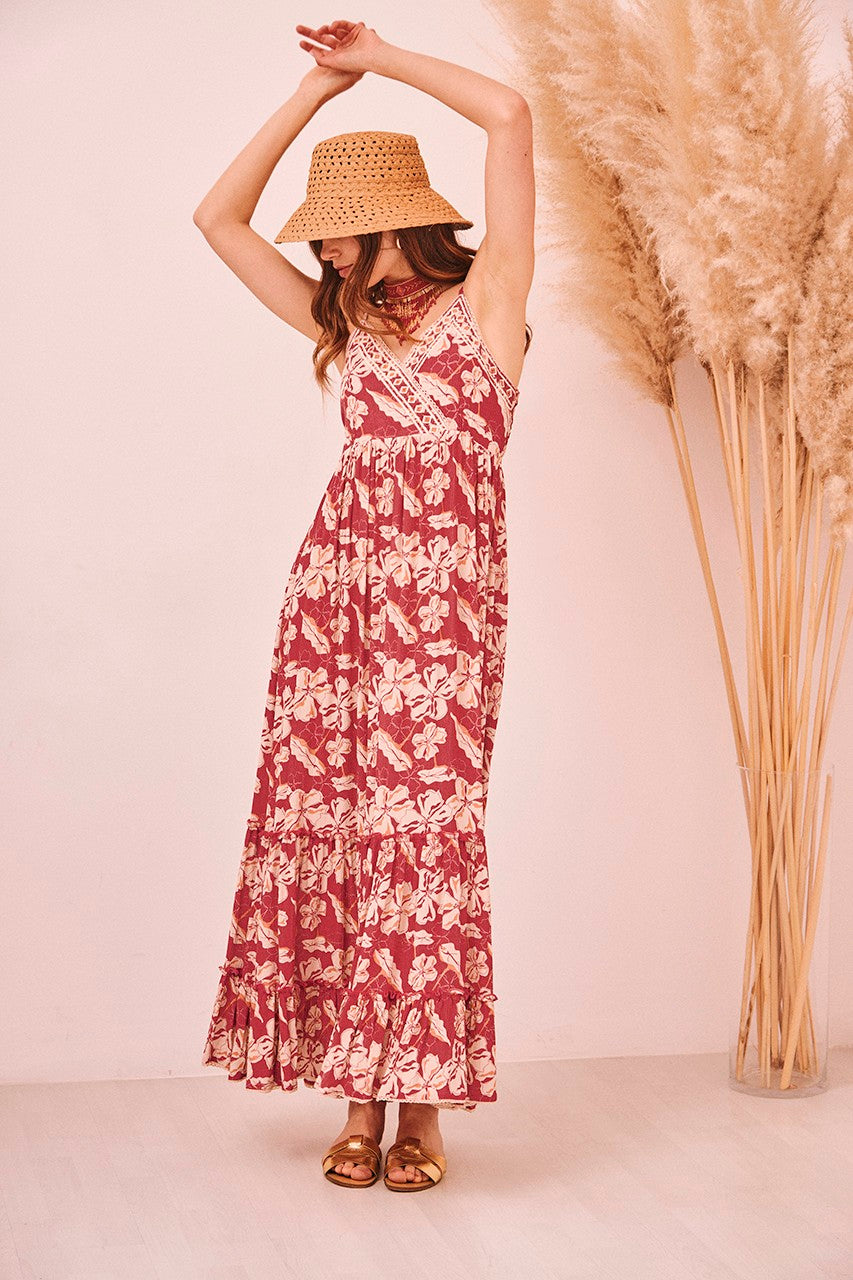 Floral Print V-Neck Maxi Dress