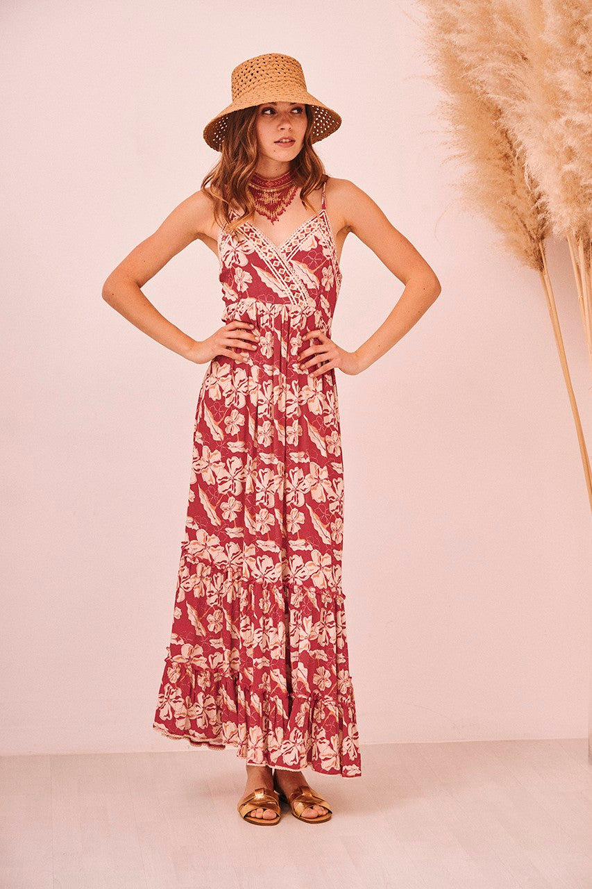 Floral Print V-Neck Maxi Dress