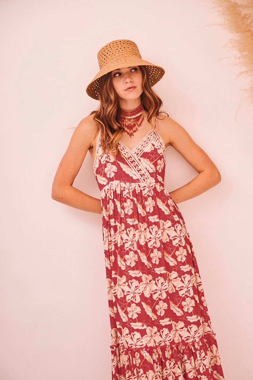 Floral Print V-Neck Maxi Dress