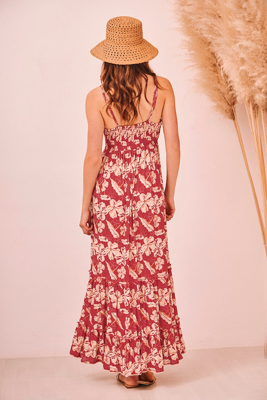 Floral Print V-Neck Maxi Dress
