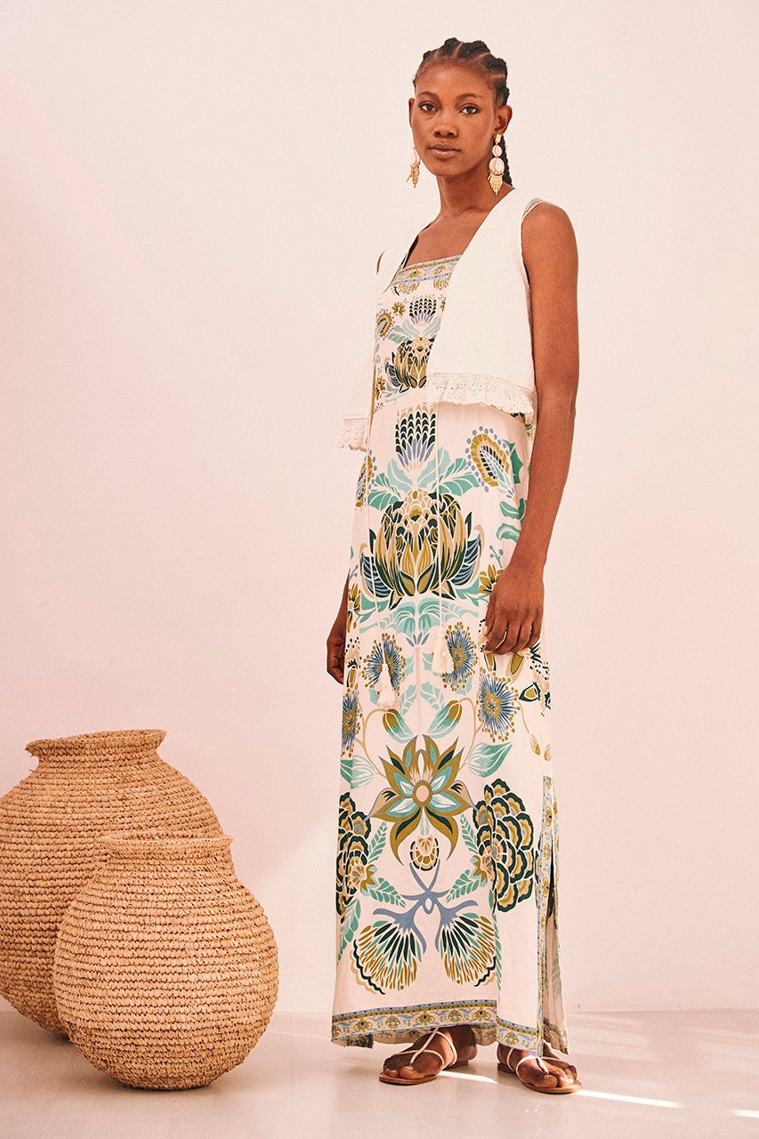 Lotus Print Maxi Dress