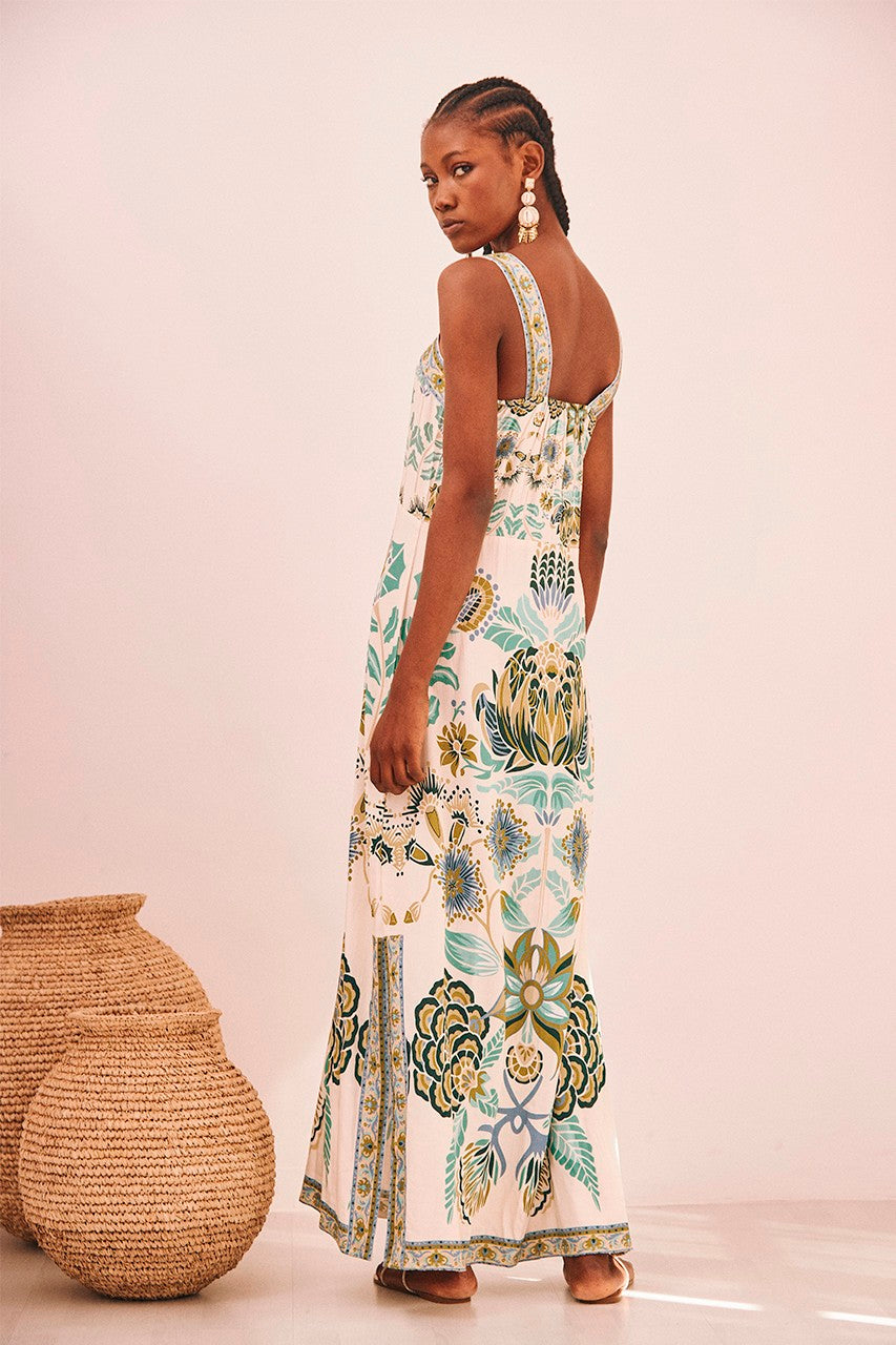 Lotus Print Maxi Dress