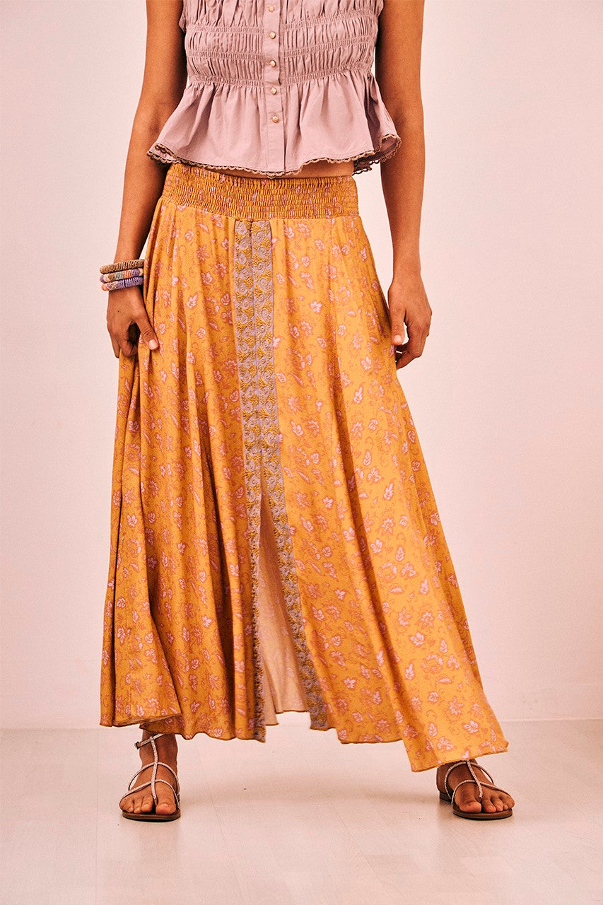 Front Slit Embroidered Maxi Skirt