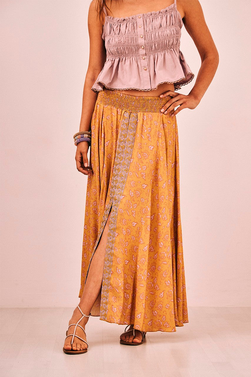Front Slit Embroidered Maxi Skirt
