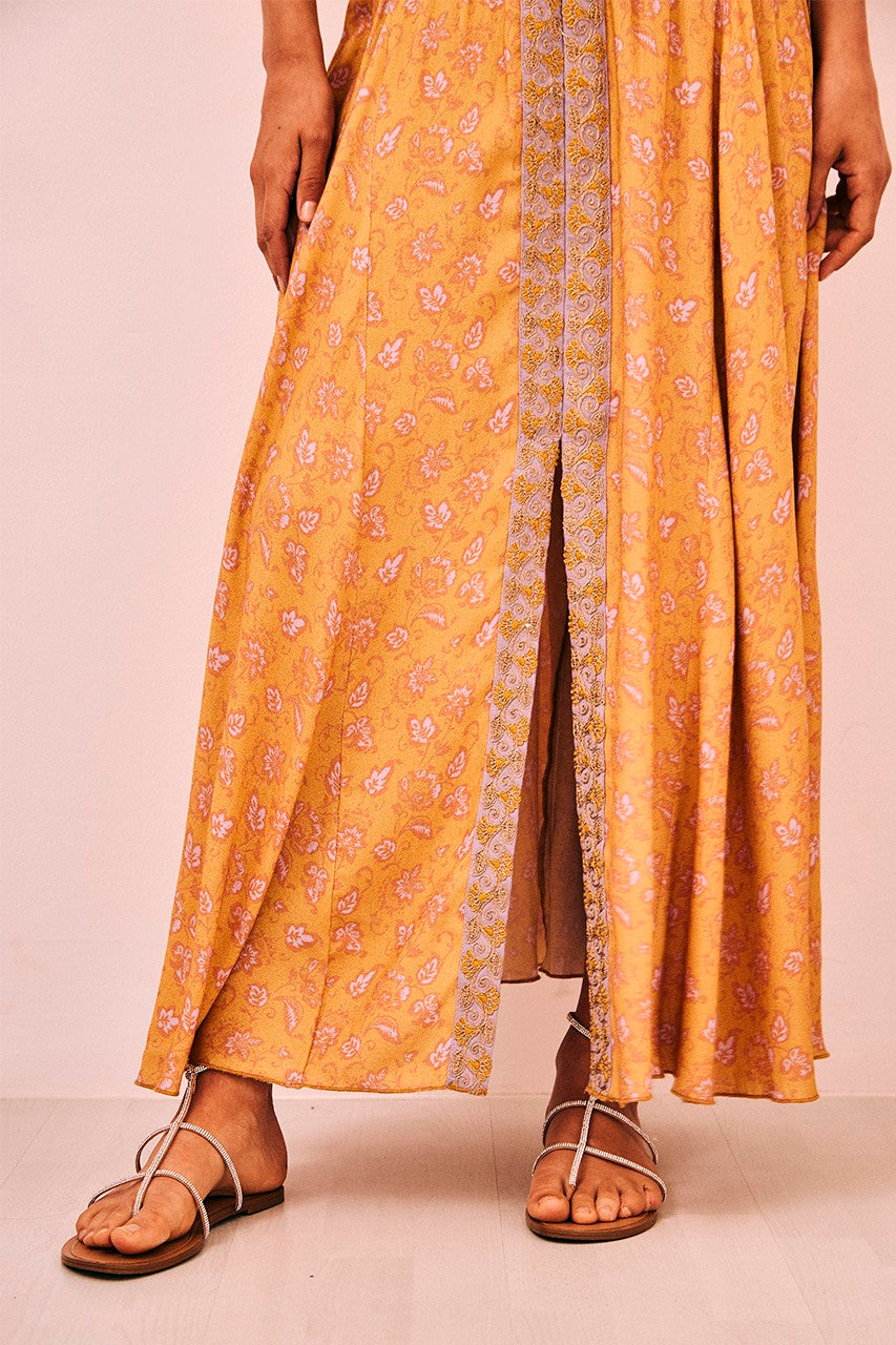Front Slit Embroidered Maxi Skirt