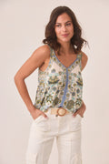 Lotus Print Sleeveless Blouse