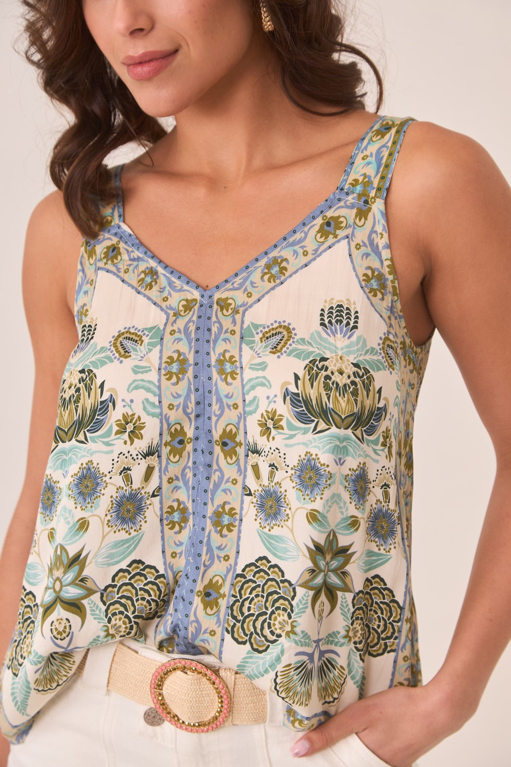 Lotus Print Sleeveless Blouse