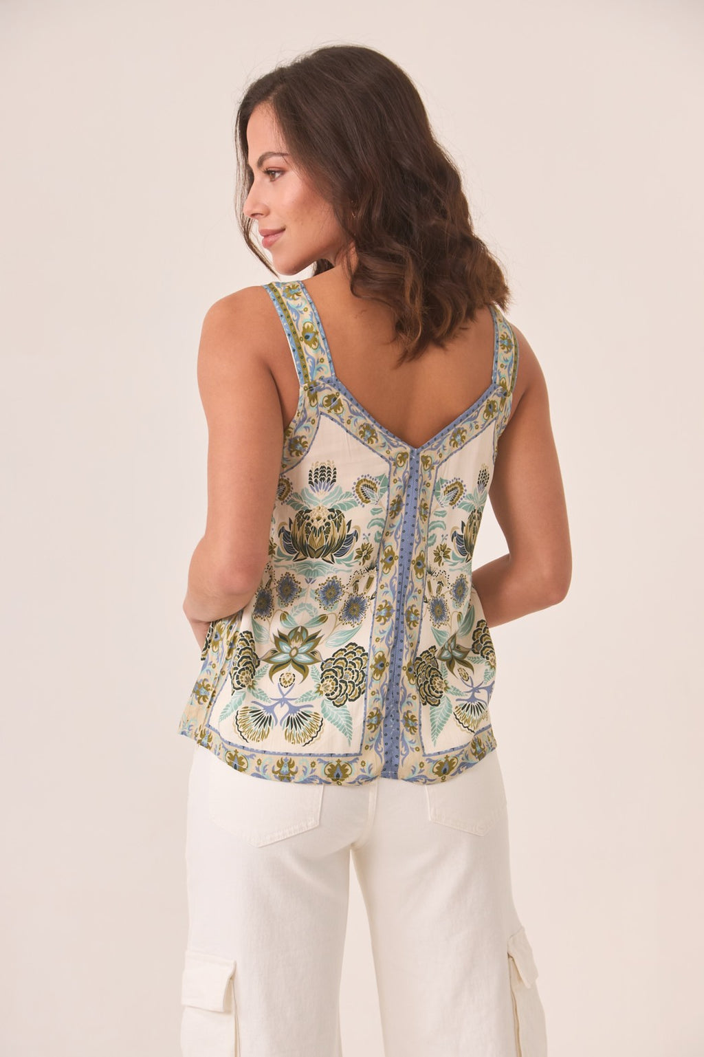 Lotus Print Sleeveless Blouse