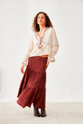 Button Front Pleated Maxi Skirt