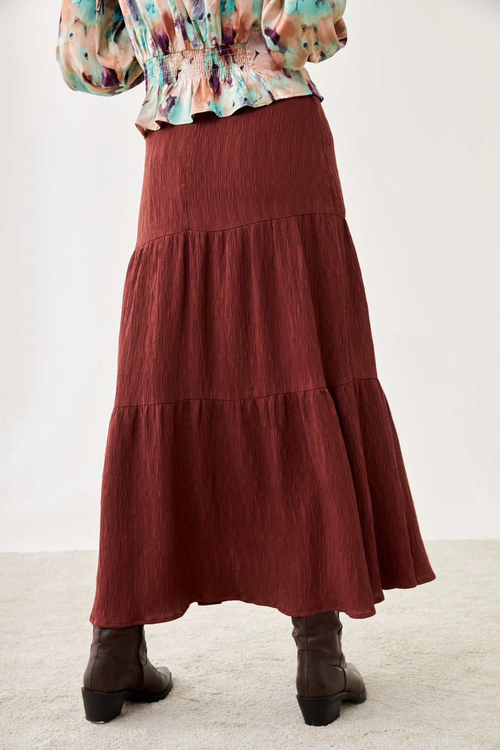 Button Front Pleated Maxi Skirt