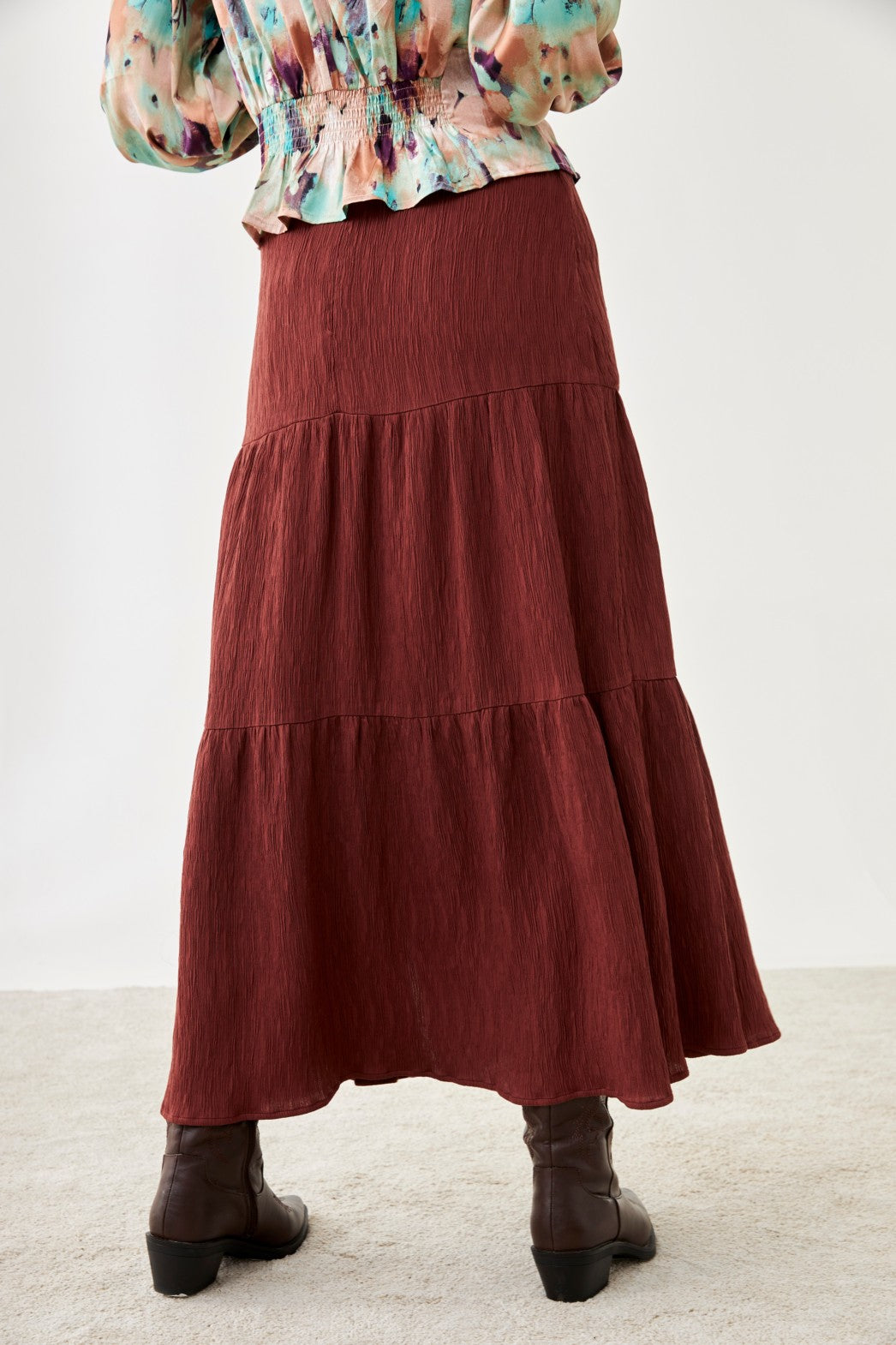 Button Front Pleated Maxi Skirt