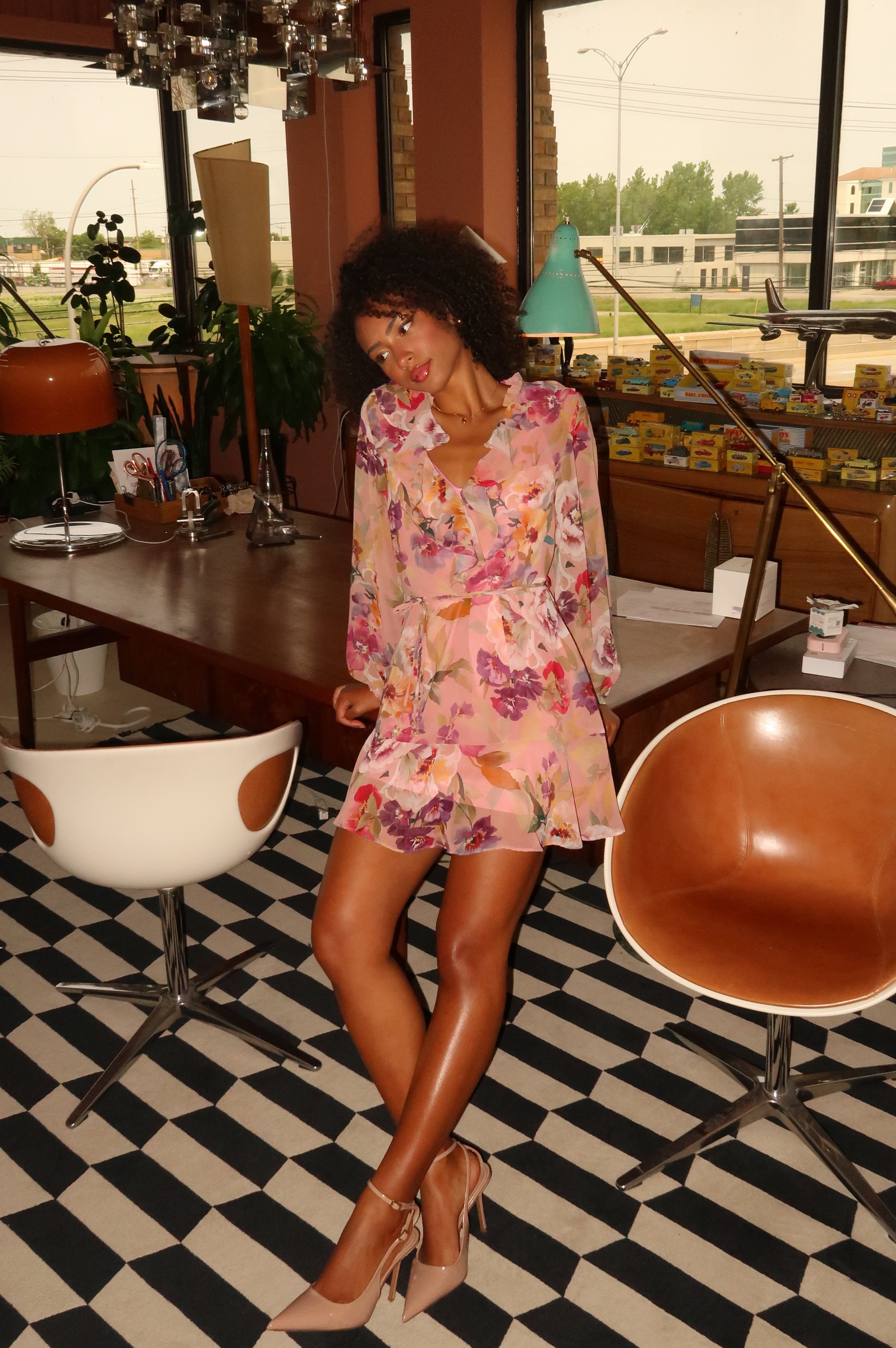 Ruffle Detail Belted Mini Dress